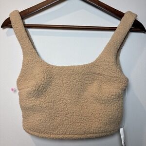NWT Gilly Hicks by Hollister fuzzy cropped top XXS ‎ CAMEL BEIGE TAN SHERPA